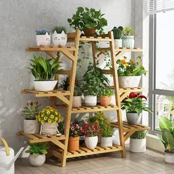 Soporte de plantas de bambú para interiores, soporte de plantas de esquina, soporte de plantas escalonado, soporte de macetas múltiple