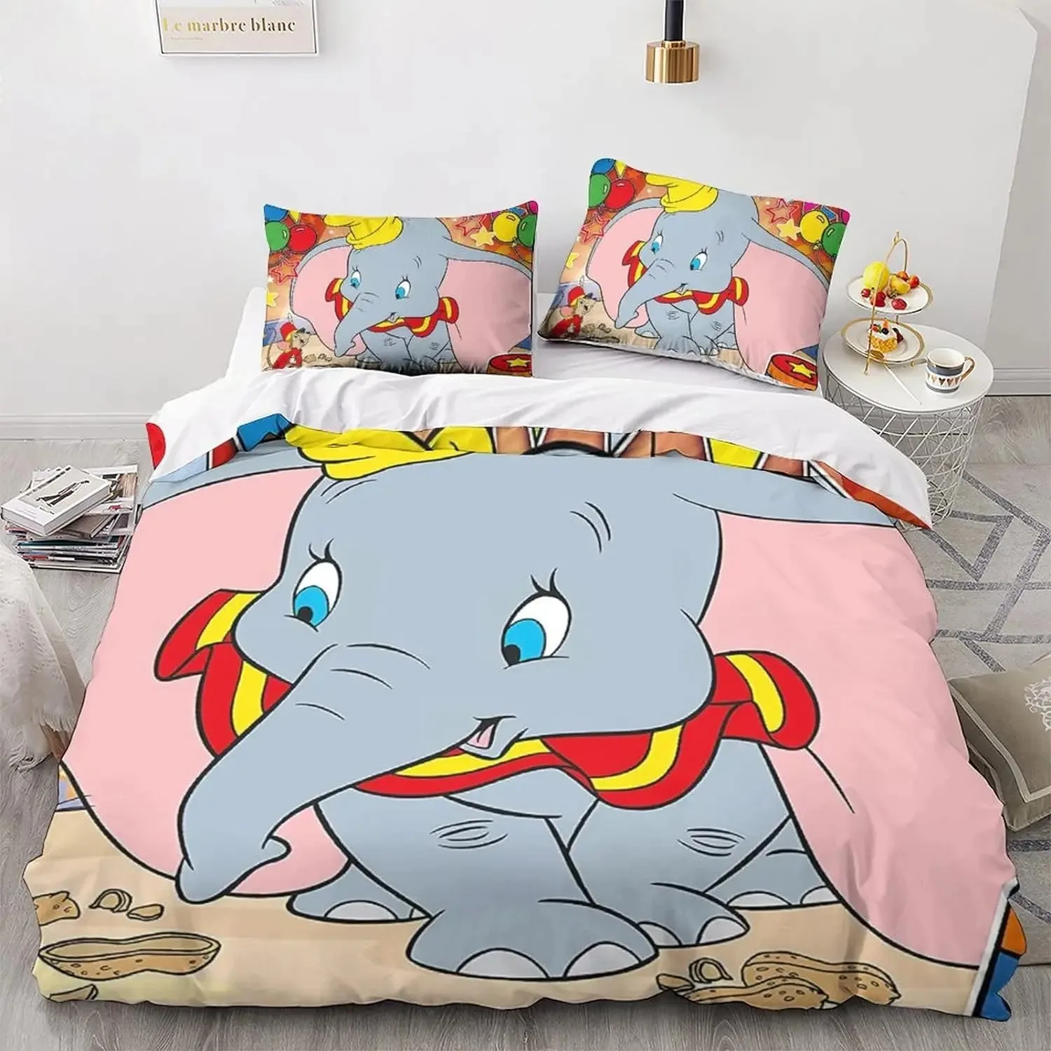 Dumbo Flying Baby Elephant Bedding Set Stars Moon Kids Boys Cartoon Duvet Cover Set Bedclothes Gift Twin Full Queen King