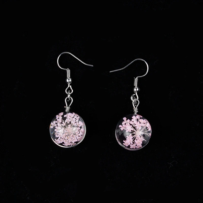 2022 New Style Lace Flower Dried Flower Earrings Fashion Color Transparent Ball Eardrop For Women Gifts Summer Charm Jewelry