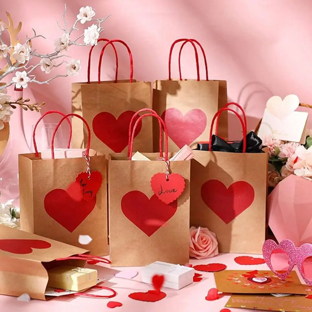10/12 шт., крафт-бумага с красным сердцем, подарочные пакеты, сделай сам, ЛЮБОВЬ, ручная подарочная упаковка, романтическая сумка в форме сердца, сумка для покупок