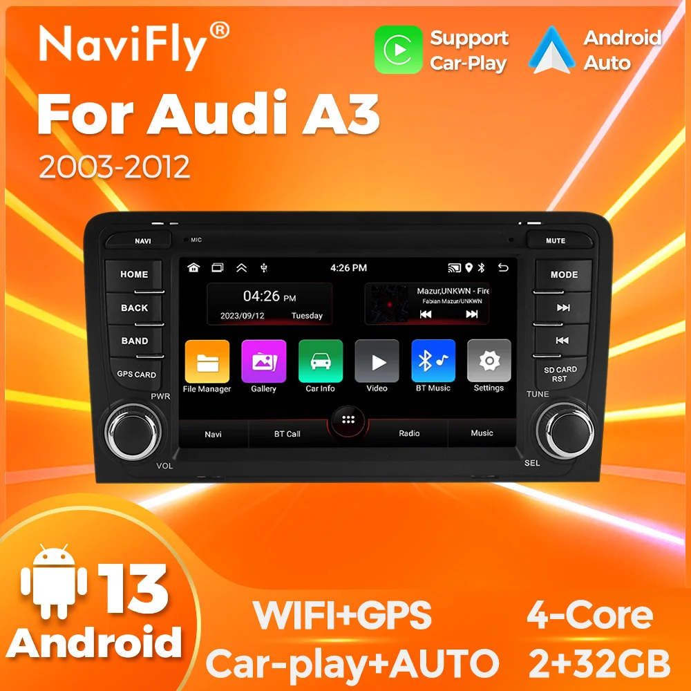 Navifly 7-inch Android Auto Carplay Multimedia Player For Audi A3 8P 2003-2011 RS3 Sportback Car Radio GPS Navigation Head Unit