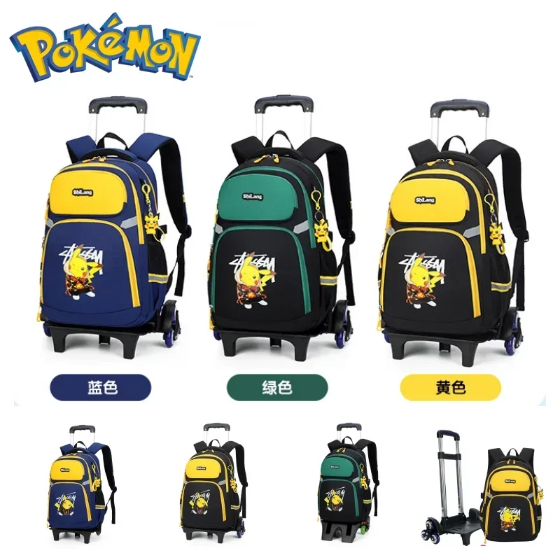 Miniso Pokemon Pikachu Kids Jongens Schooltas Twowheel Zes-Wiel Trolley Rugzak Student Geïsoleerde Lunch Box Briefpapier Doos