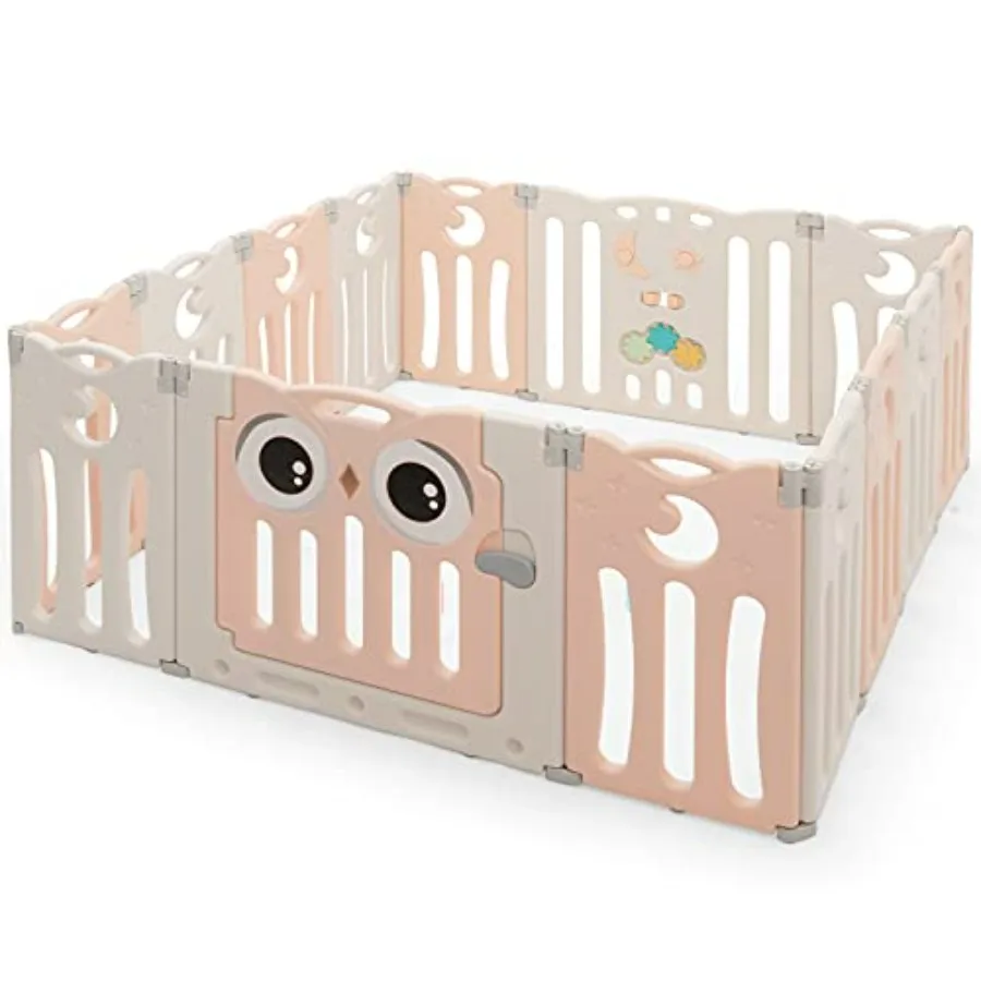 

Детский манеж-ограждение на 14 панелей в стиле совы, игровой центр для малышей, с противоскользящим основанием, запираемой дверцей, для использования в помещении, портативный, безопасный