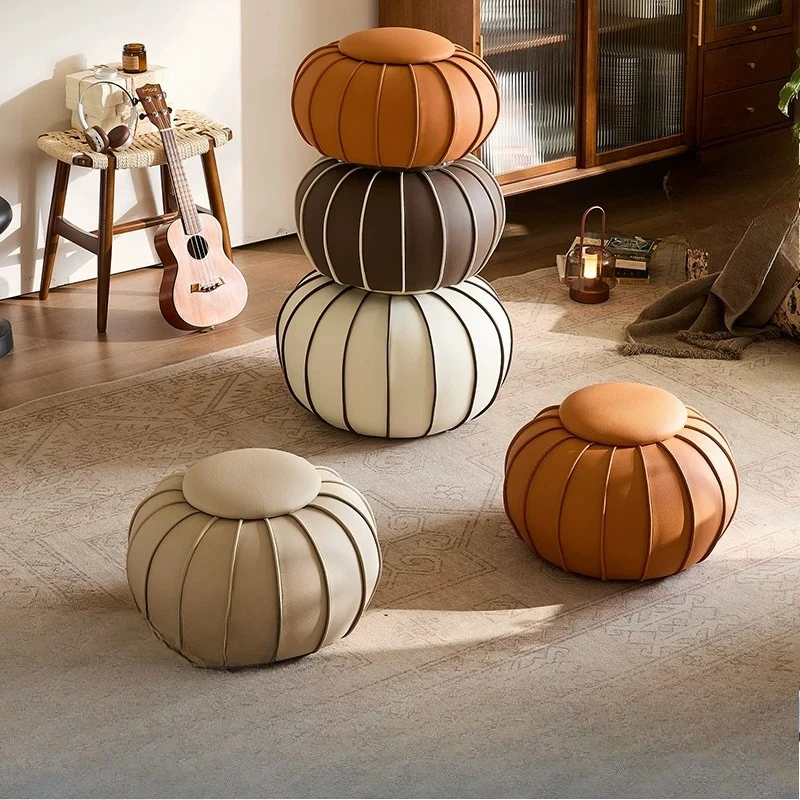 Leather stool, small stool, living room household round stool, small,  light luxury,high-end coffee table