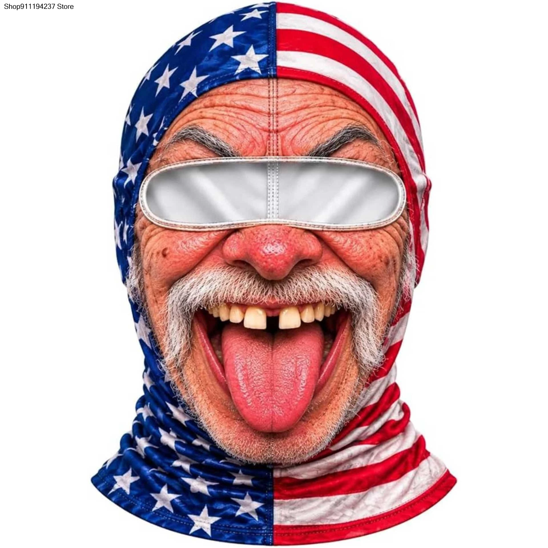 3D Face Printed Old Man Balaclava Full Coverage Breathable Eye Hole Winter Mask Cover Stretch White Mustache Novelty Headwear