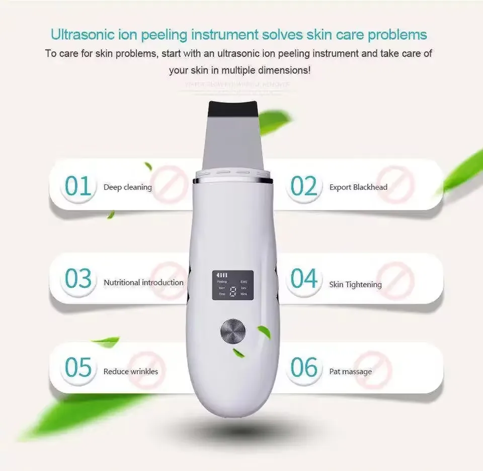 Ultrasonic Skin Scrubber Blackhead Remover Ultrasonic Peeling Pore Cleaner Face Cleaning Scrubber Ultrasonic Facial Espatula