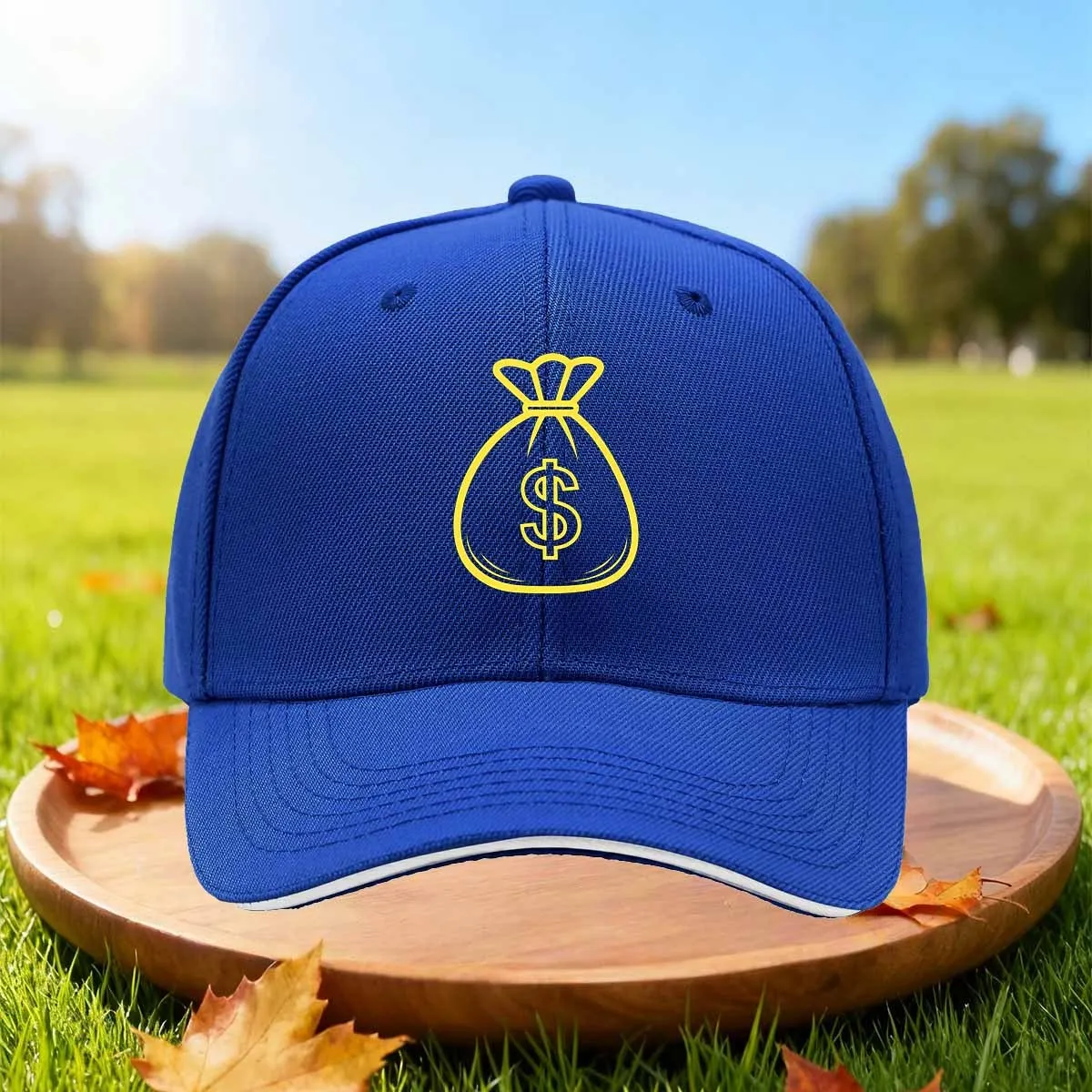 Dollar Sign Money Bag Baseball Cap Unisex Polyester Adjustable Curved Brim Summer Hat