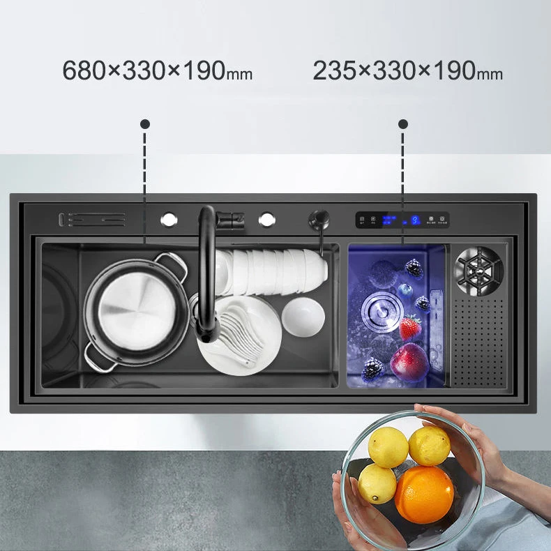 بالوعة المطبخ مع شلال صنبور متعدد الوظائف مفتاح البيانو الأسود نانو Surfuce بالوعة المطبخ 304 بالوعة المطبخ