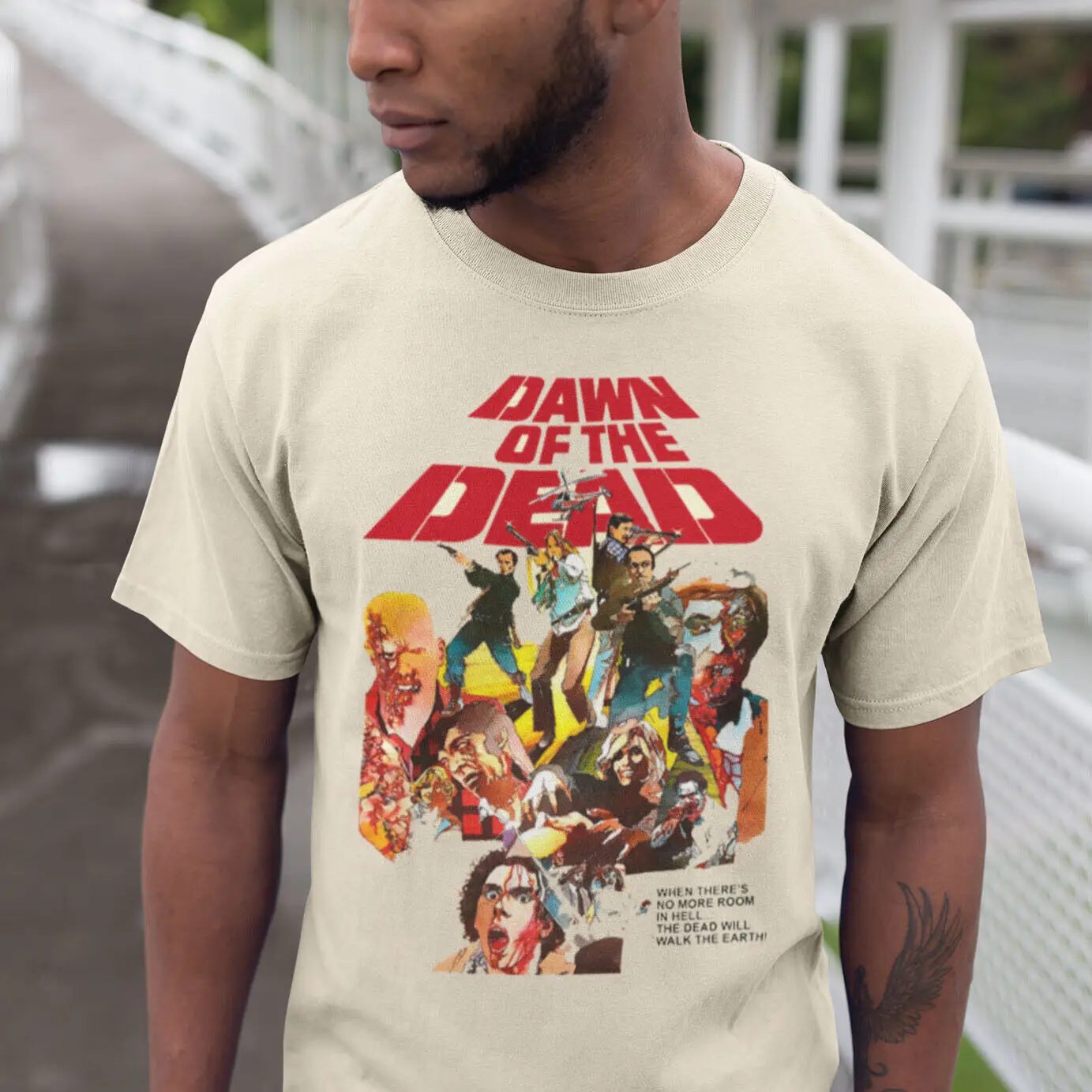 Dawn of Dead 1978 T shirt retro horror design adult regular fit tan graphic tee