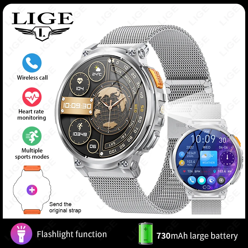 Men's LED Flashlight Smart Watch with HD Screen