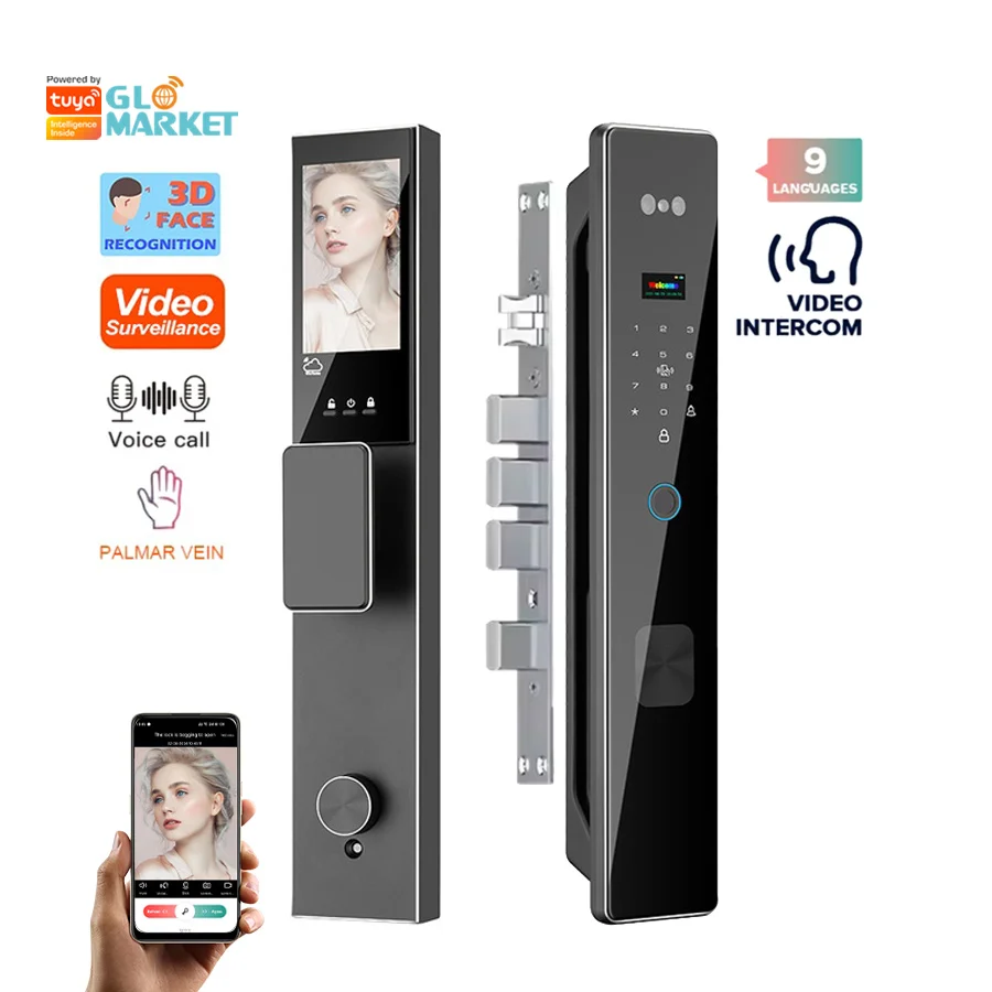 

Glomarket Tuya 3d Face Recognition Fingerprint Lock Video Call Wifi Camera Digital Locks Key Code Smart Door Lock
