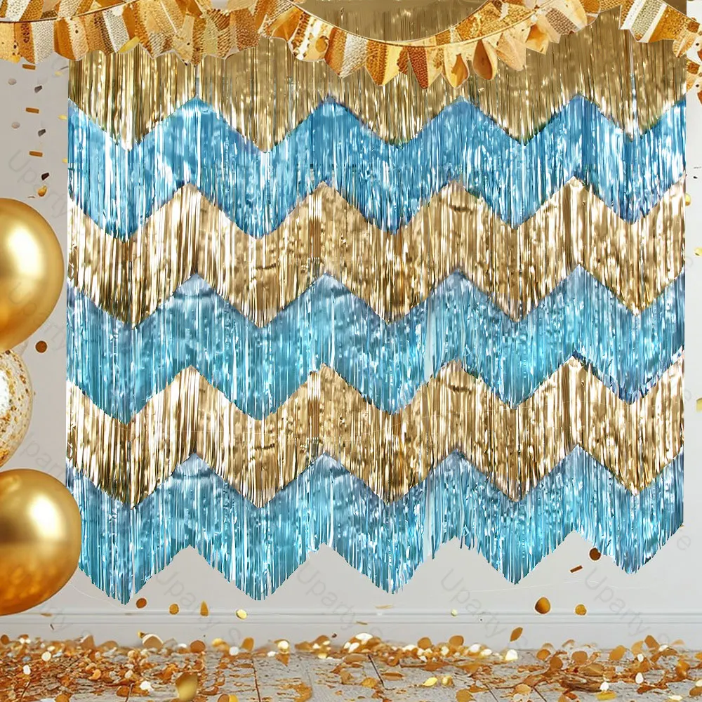 6,56 Fuß Silberfolie Fransen Girlande Hängende Vorhänge Silber Gold Lametta Luftschlangen Banner für Geburtstag Hochzeit Party Hintergrund Dekor – Detail 5