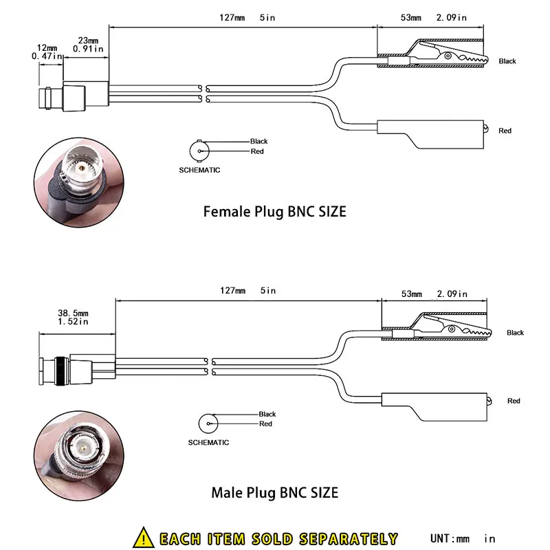 Messleitungssatz für BNC-Stecker oder BNC-Buchse, Oszilloskopsonde, Krokodilklemme, Mini-Testclip, Kabel zum Kabel, flacher Ohrstecker – Detail 4