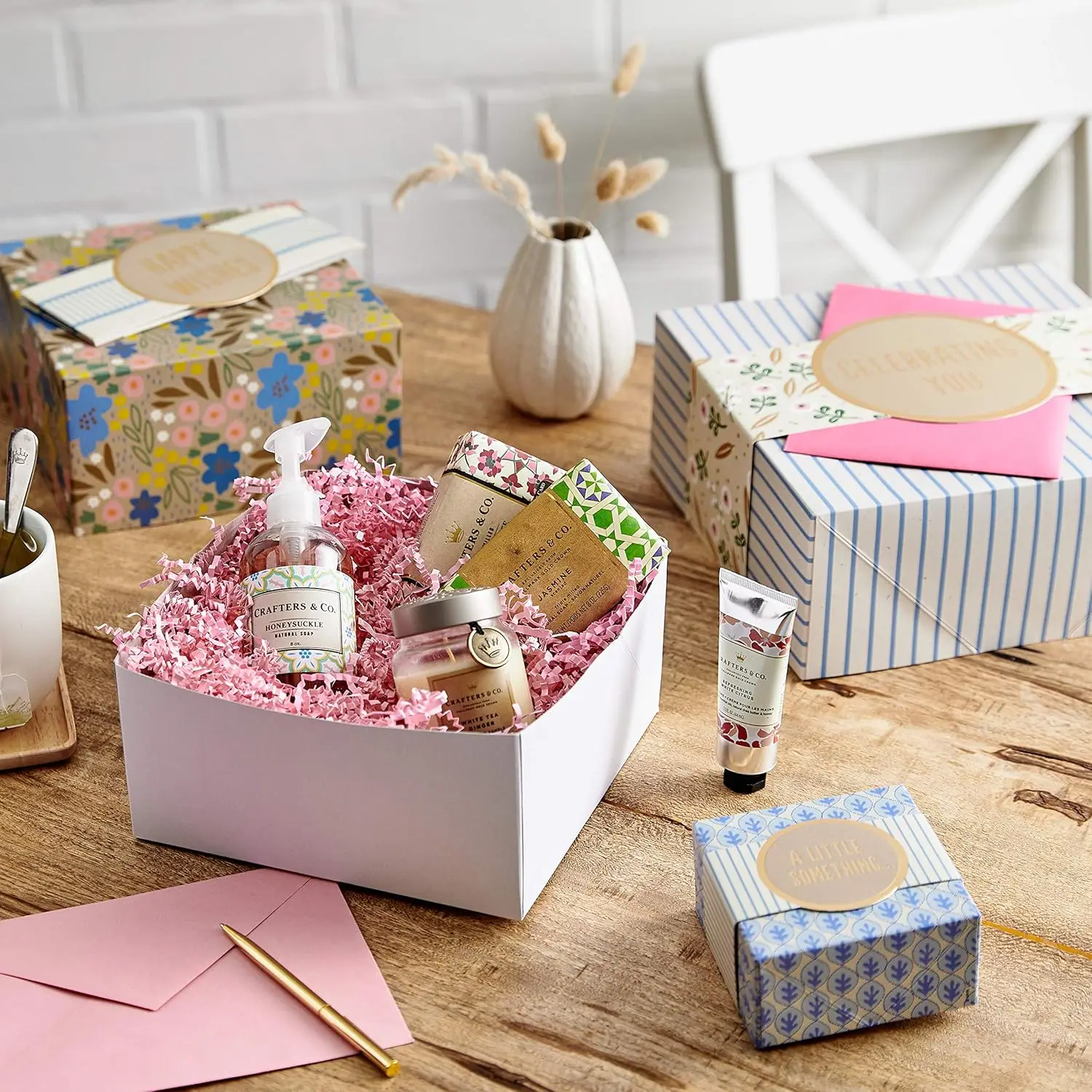 

Gift Boxes 3-Pack Assorted Sizes (Flowers and Stripes) for Birthdays, Bridal Showers, Mother's Day, Best Friends, Gifts for Her,