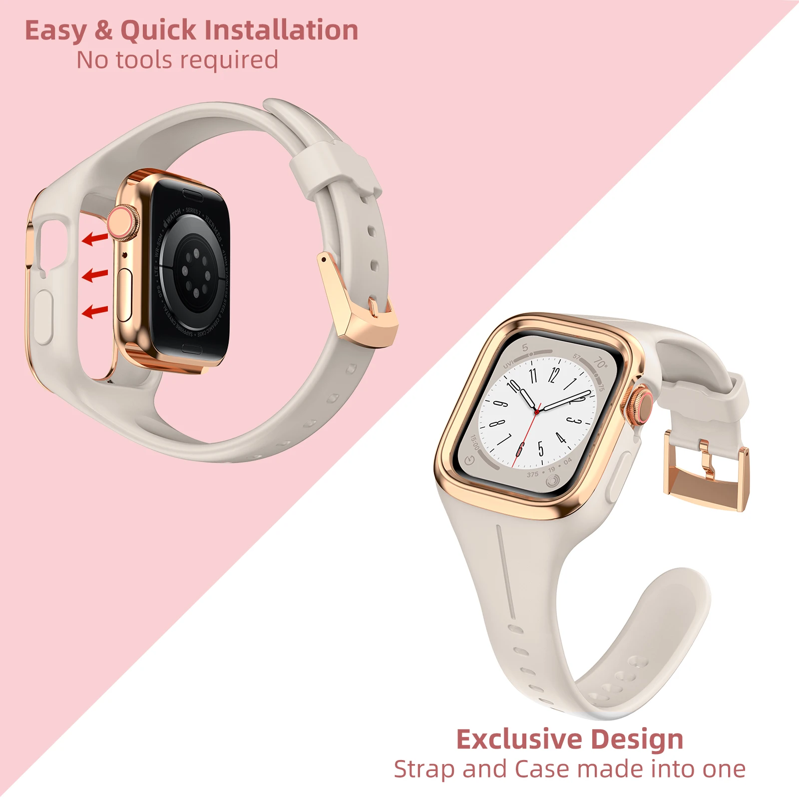 Case+Strap for Apple Watch Band SE Series 8 7 6 5 4 40mm 41mm Slicone Bracelet for iWatch Watchbands Women