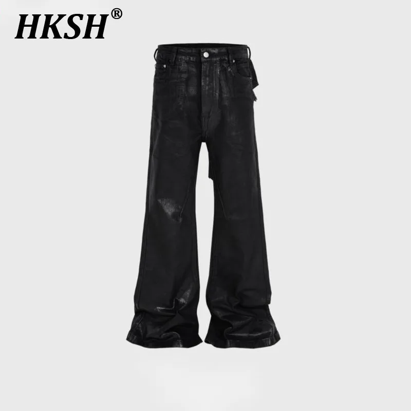 

HKSH Spring Autumn New Men High Street Elegant Fashion Dark Glue Coated Cargo Pants Patchwork Loose Casual Bootcut Jeans HK6053