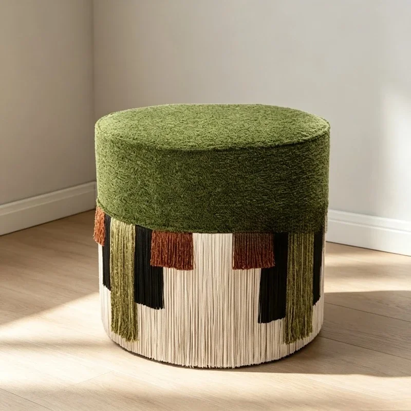 Bohemian style colored fringed round stool, phimosis, decorative footstool, sofa side dresser stool