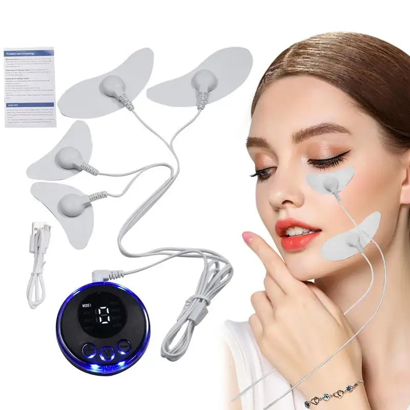 

Firming Facial Massager With Patch Pads Ems Face Massage 8 Modes Microcurrent Face Massager Instrument 19 Levels Of Intensity