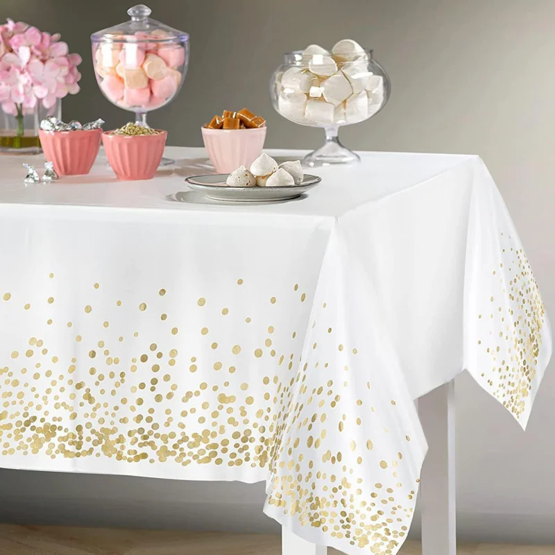 2Silk in Stock DisposablePEVAPlatinum Dot Rectangular Tablecloth Amazon Small Dot Printed Party Decoration