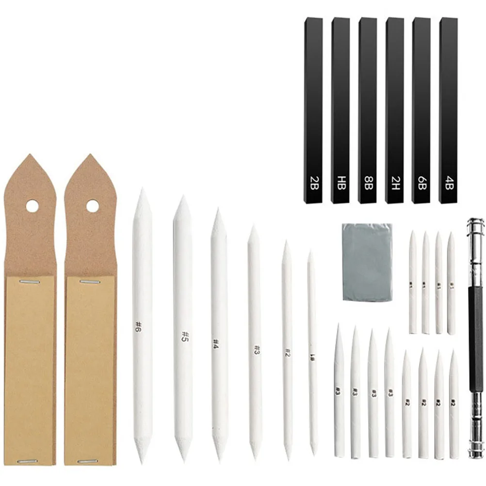 

Wooden Rub Pen Sandpaper Board Blending Stump Sketch Tool Set Drawing Stumps Pencil Student Supplies Canvas Painting Tools