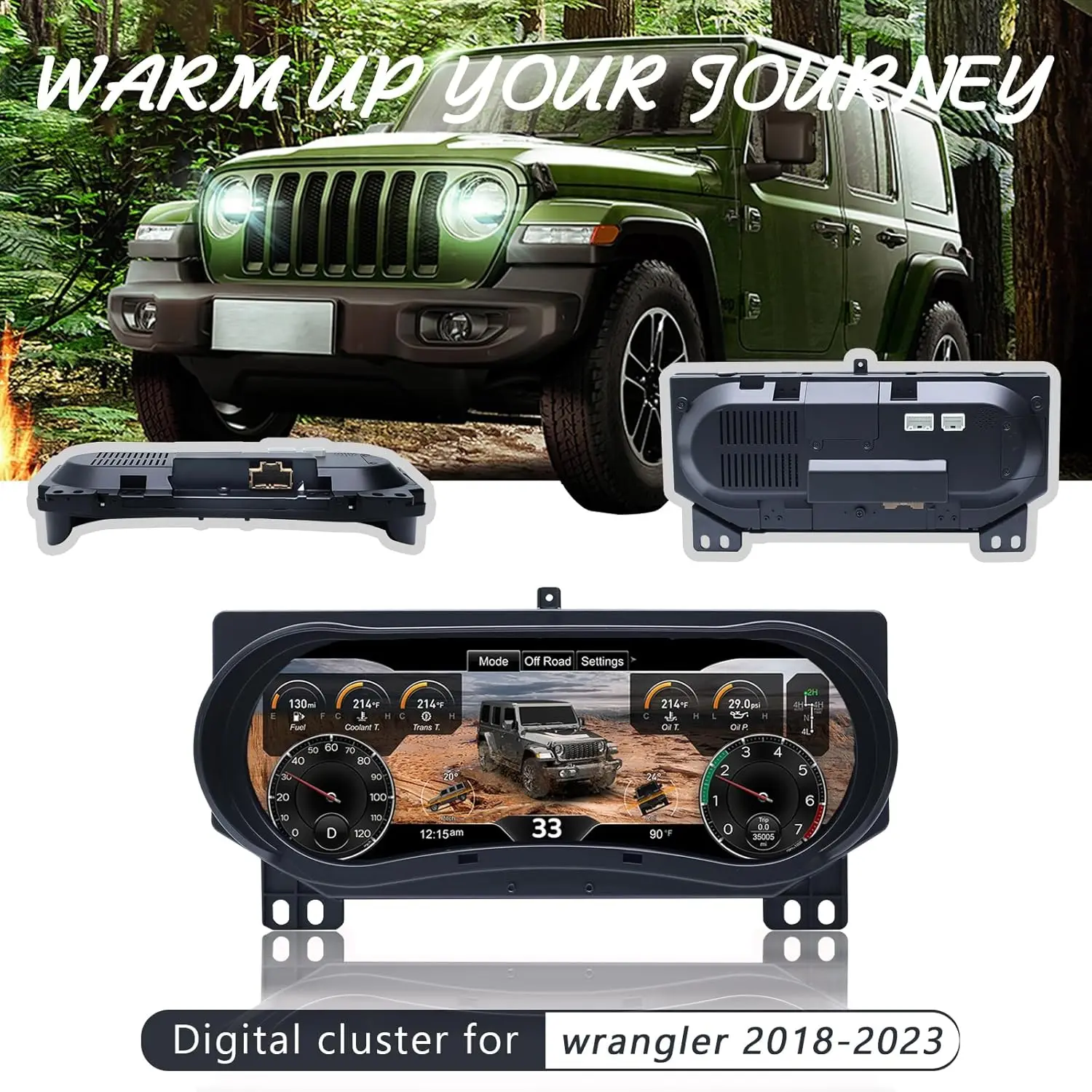 

Комплект обновления цифровой приборной панели 12,3 дюйма для Wrangler JL 2018-2023, ЖК-дисплей спидометра с дисплеем HD 1920x720.