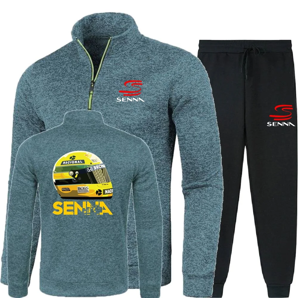 Picture 3: Mens Pullover Sportswear Ayrton Senna Drive Men 2Pcs Sets Hoodies Pants Sweatshirts Half Zipper Soft Fleece Turtleneck Sweater