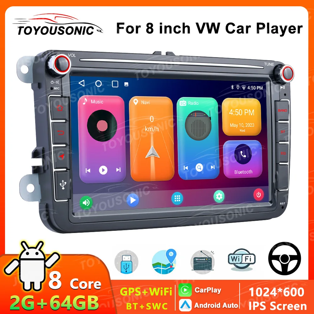 

Автомагнитола TOYOUSONIC, мультимедийная стерео-система на Android, 8 дюймов, 2DIN, с GPS, RDS, DSP, Carplay, для VW Polo, Golf, Passat, Skoda