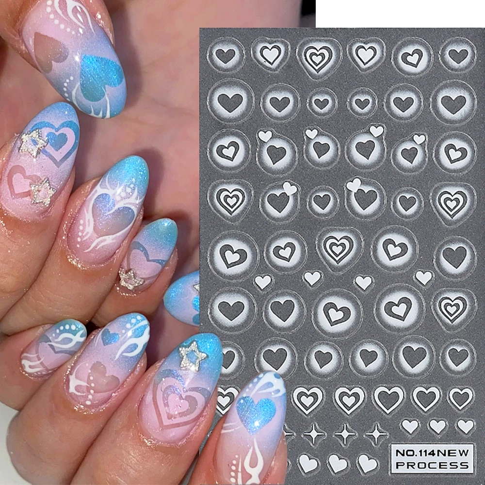 Pegatinas 3D de corazón para uñas, calcomanías huecas de estrellas, mariposa, dijes Y2K, plantillas de aerógrafo, gradiente floreciente, decoración de manicura LEBNO115