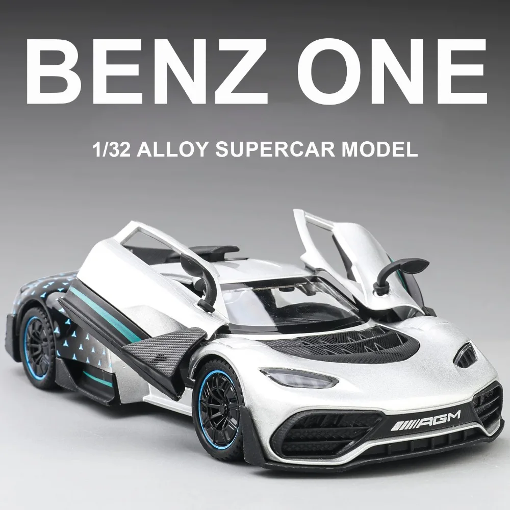 1:32 Scale Benz ONE Cars Toys Miniature Models Alloy Diecast Wheel Pull Back Sports Car 3 Doors Opened Vehicle Festival Presents