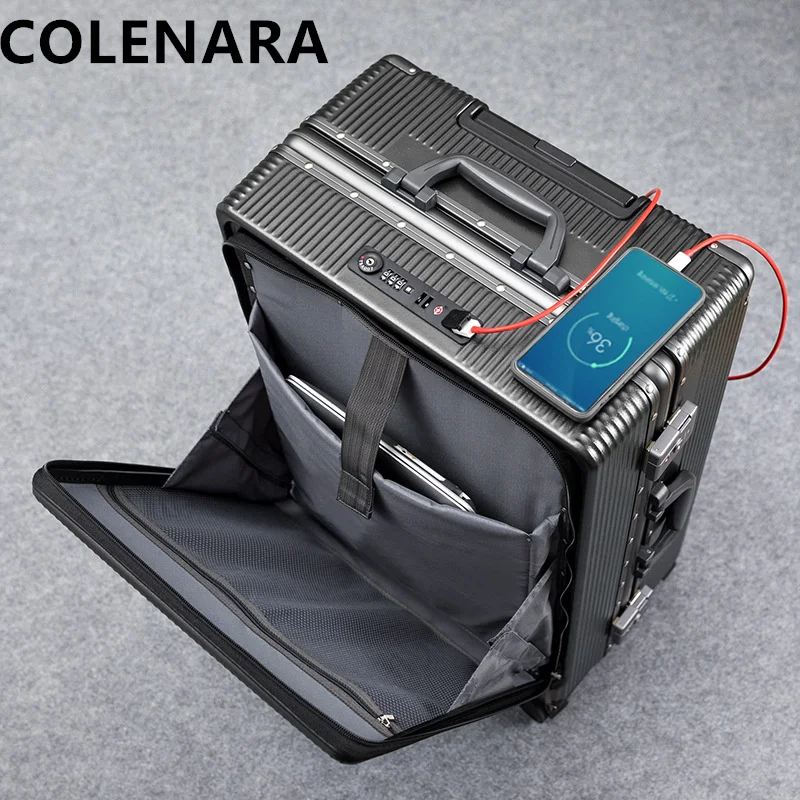 COLENARA Multi-function Suitcase USB Charging Boarding Box Aluminum Frame Trolley Case 20\