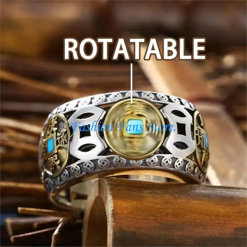  Five Emperors Money Spinner Ring Adjustable Stress Relief Jewelry With Rotating Cultural Coin Design