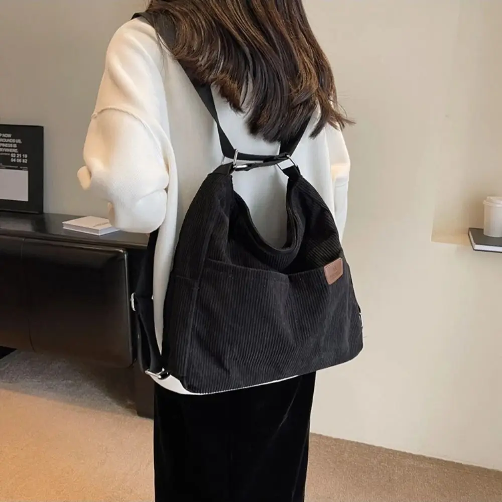

Large Capacity Multifunctional Shoulder Bag Elegan Korean Style Corduroy Tote Bag Multiple Pockets Backpack Crossbody Bag
