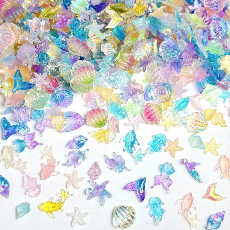 50PCS 3D Creative Simulated Conch Shell Nail Charms Colorful Translucent Jellyfish Ocean Series Resin Nail Art Decorations 2030 image 2