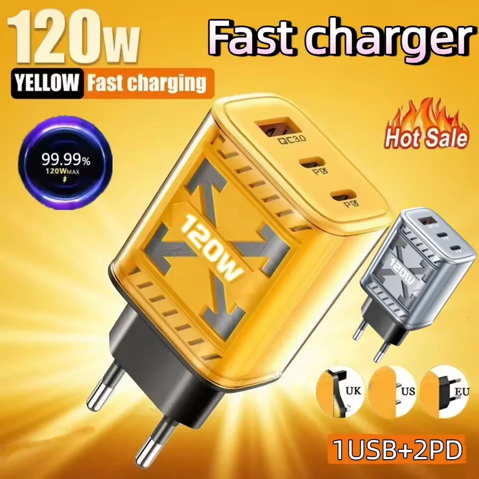 Total 120W Multi-Port Type C Phone Fast Charger Portable USB Quick Charge Travel Charger For iPhone Xiaomi Samsung Wall Adapter