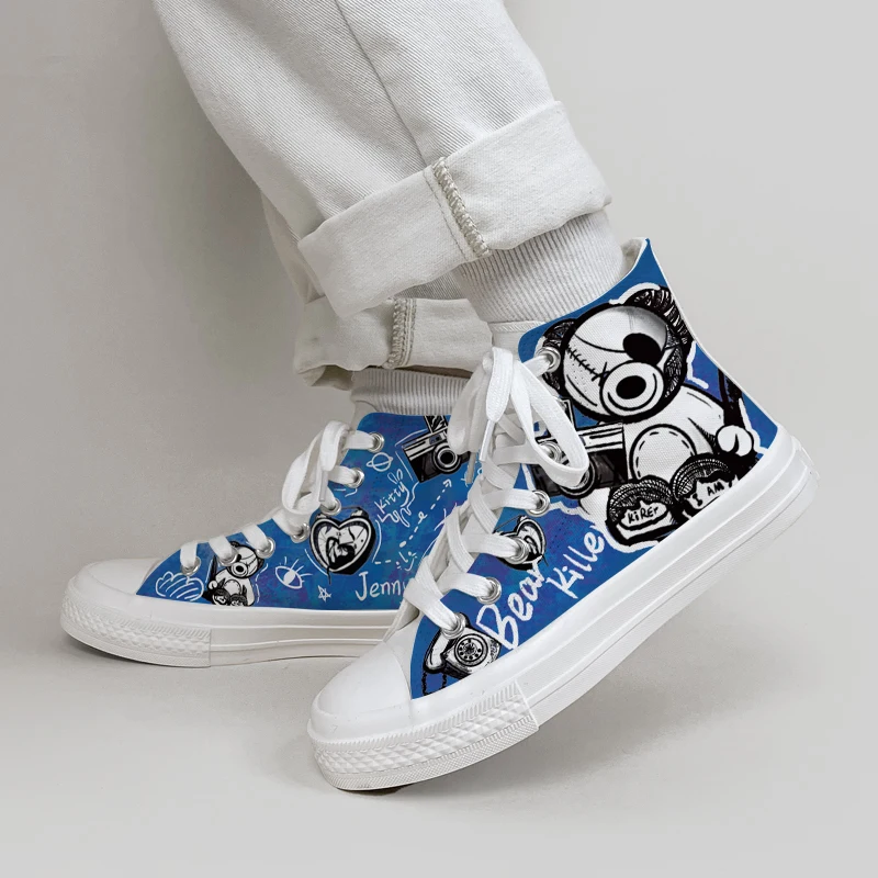 Amy and Michael Original Design Hand Painted Canvas Shoes Unisex Tennis Female Retro Graffiti Sneakers Woman Vulcanize Shoes