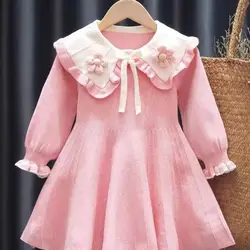 3-11Years Toddler Kids Sweater Dresses for Girls Cute Flowear Princess Knit Sweaters Dress Infant Children Fall Outfits Clothing