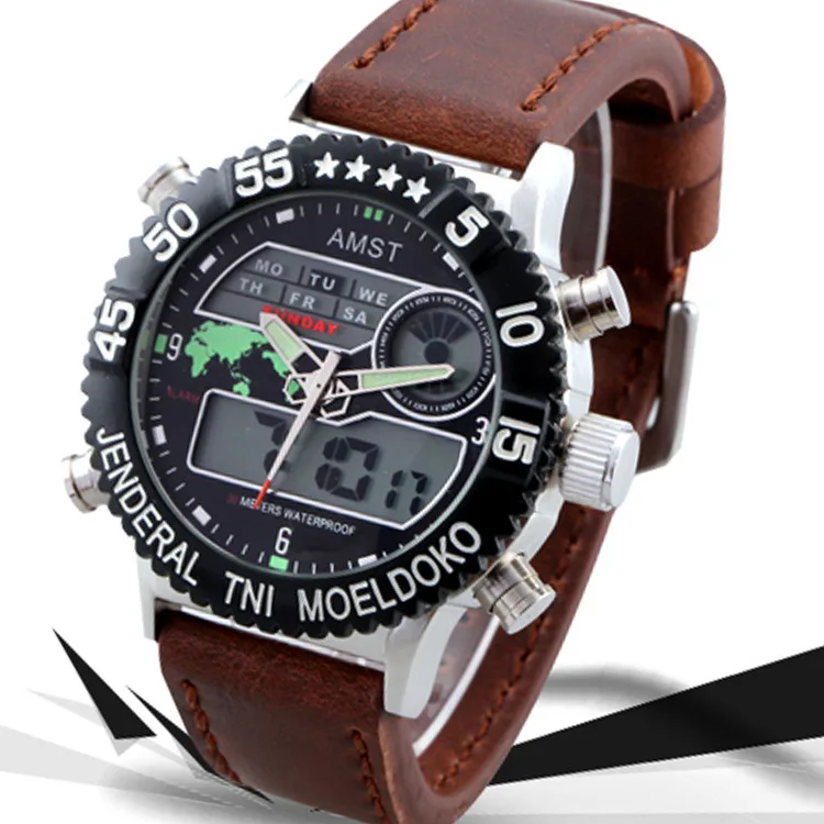 AMST Sports Outdoor Vintage Watch Waterproof Double Display Multifunctional Belt Men's Electronic Watch
