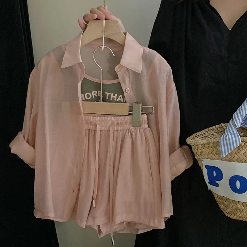 

Children's Clothing 2023 Summer New Girls Fashion Suspender Casual Loose Thin Shirt Shorts Set