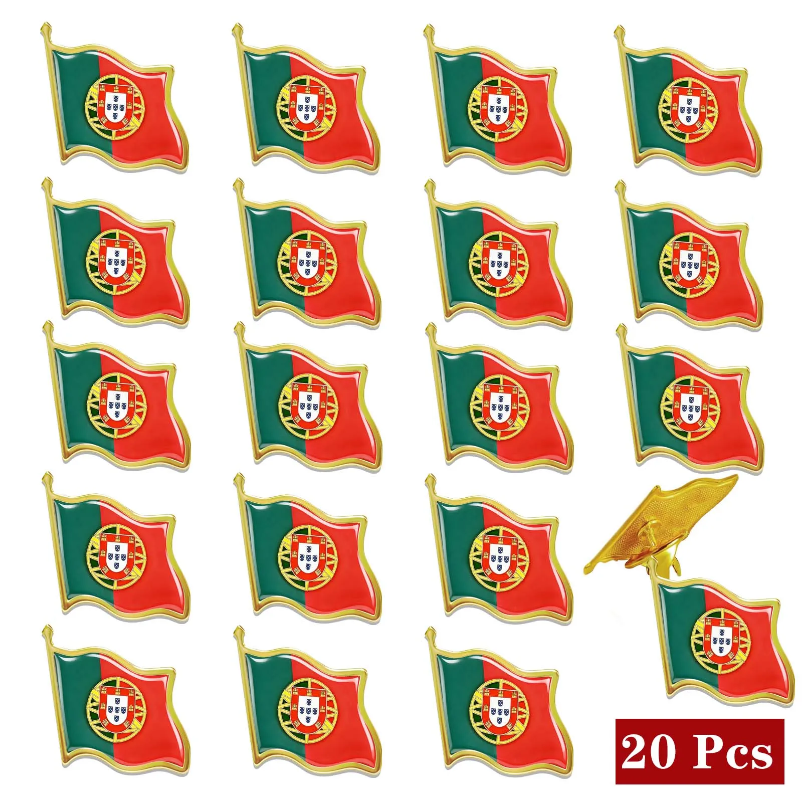 

20pcs Portugal Flag Pins Metal Enamel Portugal Lapel Pins Souvenir Badges Brooches National Country Pin for Clothes Hat Suit Bag