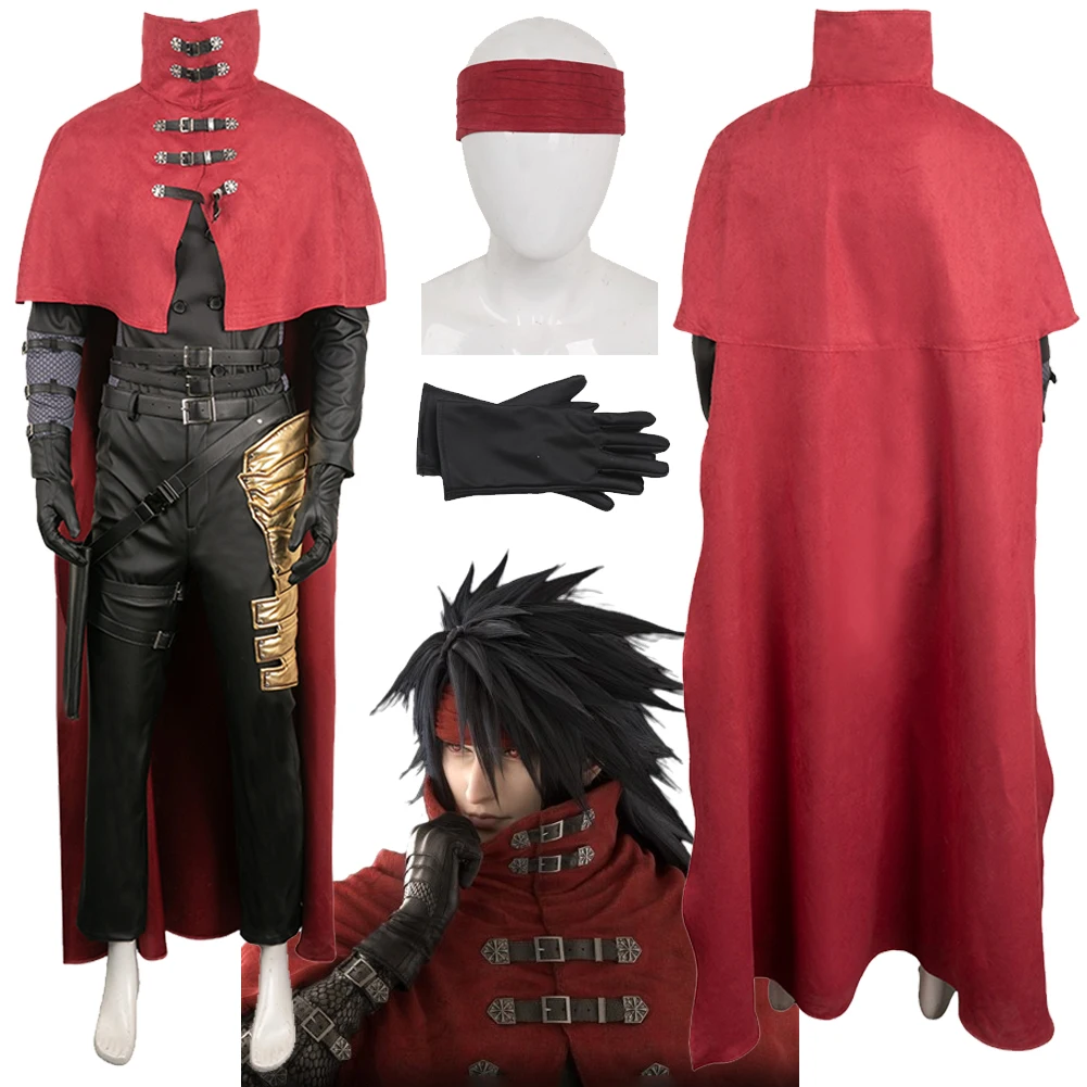 FF7 Vincent Valentine Cosplay Fantasy Outfits Game Final Fantasy Disguise Costume Headband Cloak Men Halloween Roleplay Suit