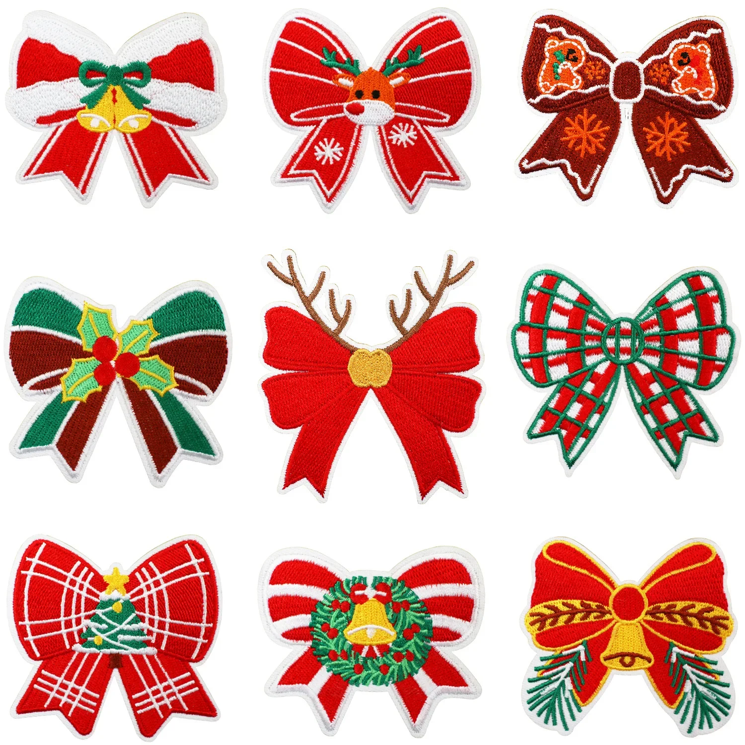 1/10Pcs Christmas Embroidery Bell Bow Biscuits Snowflake Bow Clothes Holiday Decoration Iron on Patches Appliques for Clothing