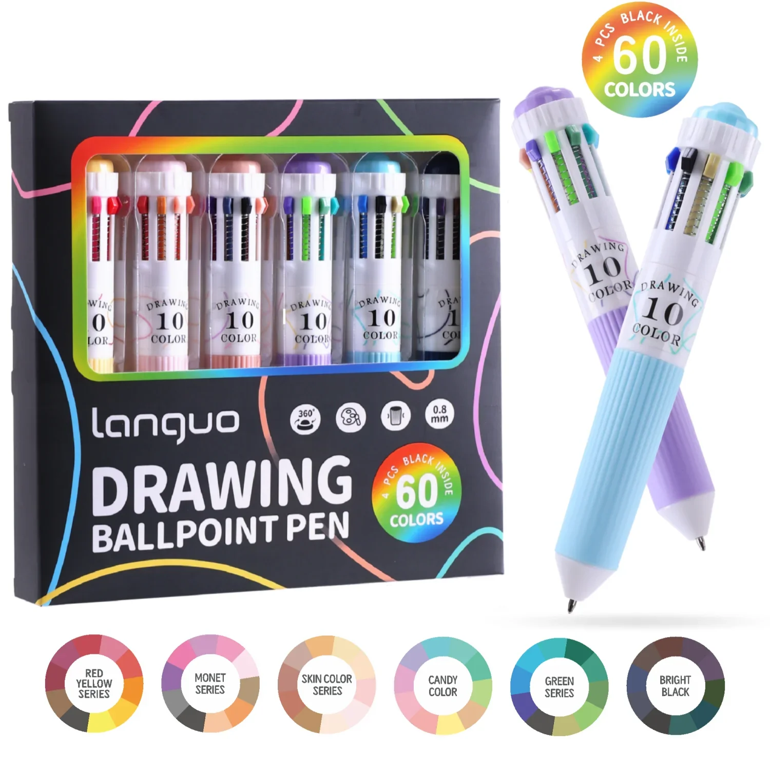 

Разноцветные ручки в упаковке 3/6 штук, 28/60 цветов, цветная шариковая ручка 10 в 1, плавное письмо с тонким наконечником 0,8 мм, выдвижные шариковые ручки
