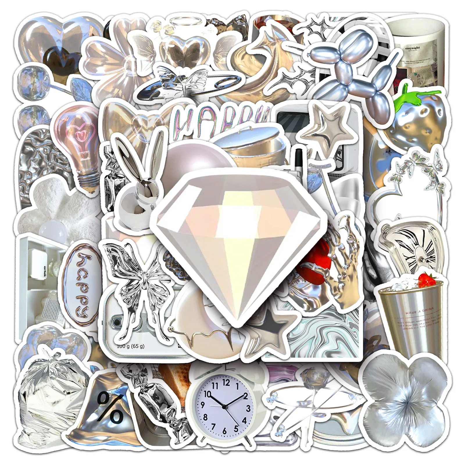 

10/30/50pcs Nordic-style Silver Ins-style Sticker High-level Children's Creative Aesthetic Art Diy Mobile Laptop Phone Sticker