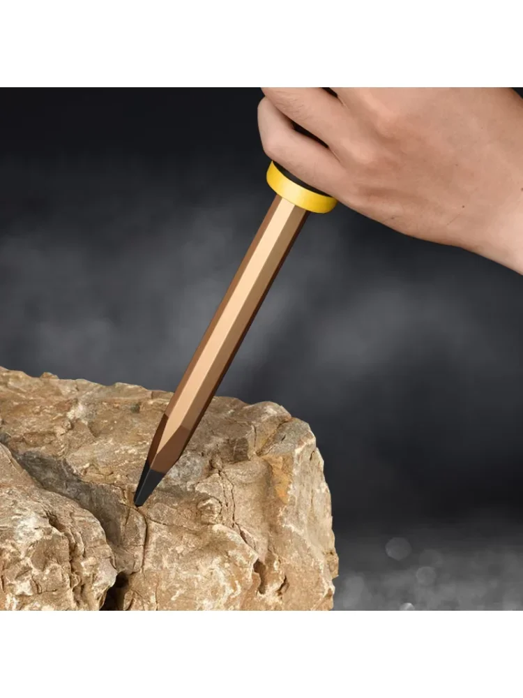 Flat Head Pointed Chisel Stonemason Chisel Hand Guard Chisel Carving Knife Tungsten Alloy Steel Stone Breaking Tool Hand Tools