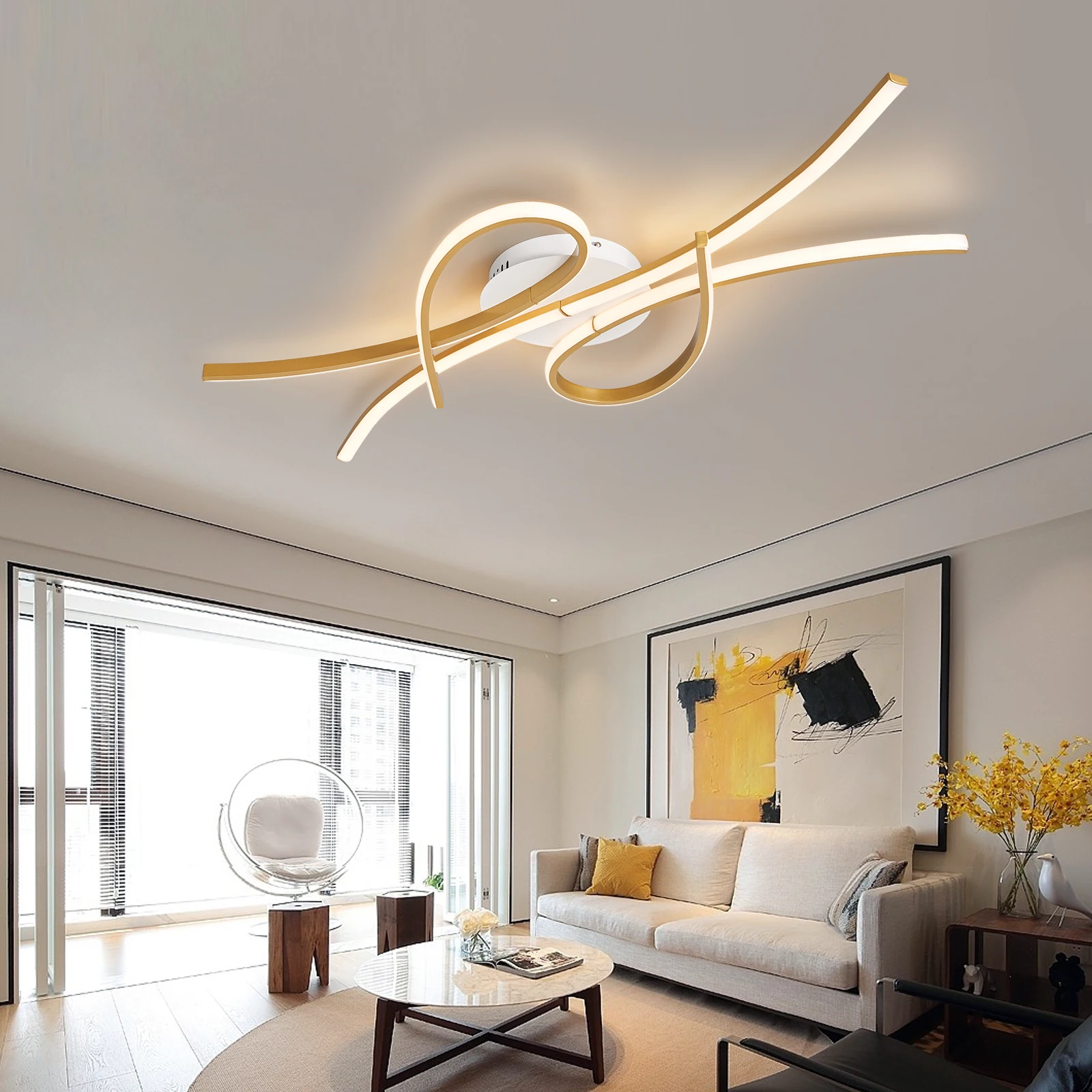 Plafonnier LED Noir/Or au Design Moderne, Luminaire Décoratif de Plafond, Idéal pour une Maison Intelligente, un Salon, une Chambre à Coucher ou un Bureau, Technologie Lam138