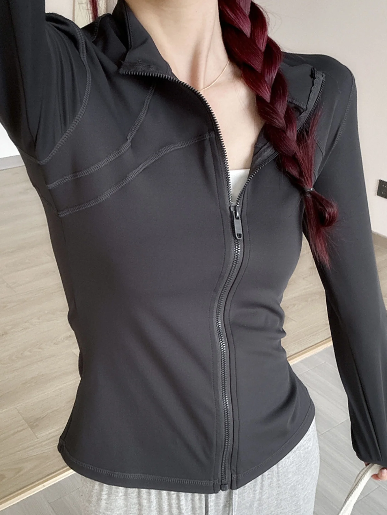 Zipper stand up collar quick drying sports top, zipper windproof yoga suit, outdoor running and fitness jacket