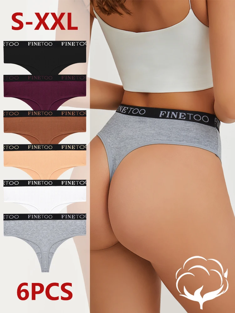 

Комплект из 6 шт. бесшовных хлопковых стрингов с высокой талией для женщин, сексуальные эластичные трусики с широким поясом, большие размеры, дышащие, с Т-образной спинкой, G-стринг, нижнее белье S-XXL