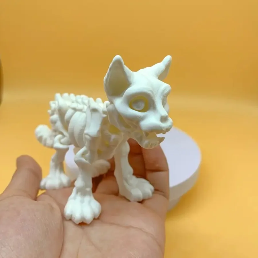 3D Printed Halloween Skeleton Cat Statue, Skull Cat Head Decoration Statue, Movable Gothic Decorative Statue, Suitable for Desktop, Ideal Gift for Cat Lovers, Used for Horror Party Decoration, Halloween Decoration, Theme Event Accessories, Autumn Home Decoration Collectible Statue