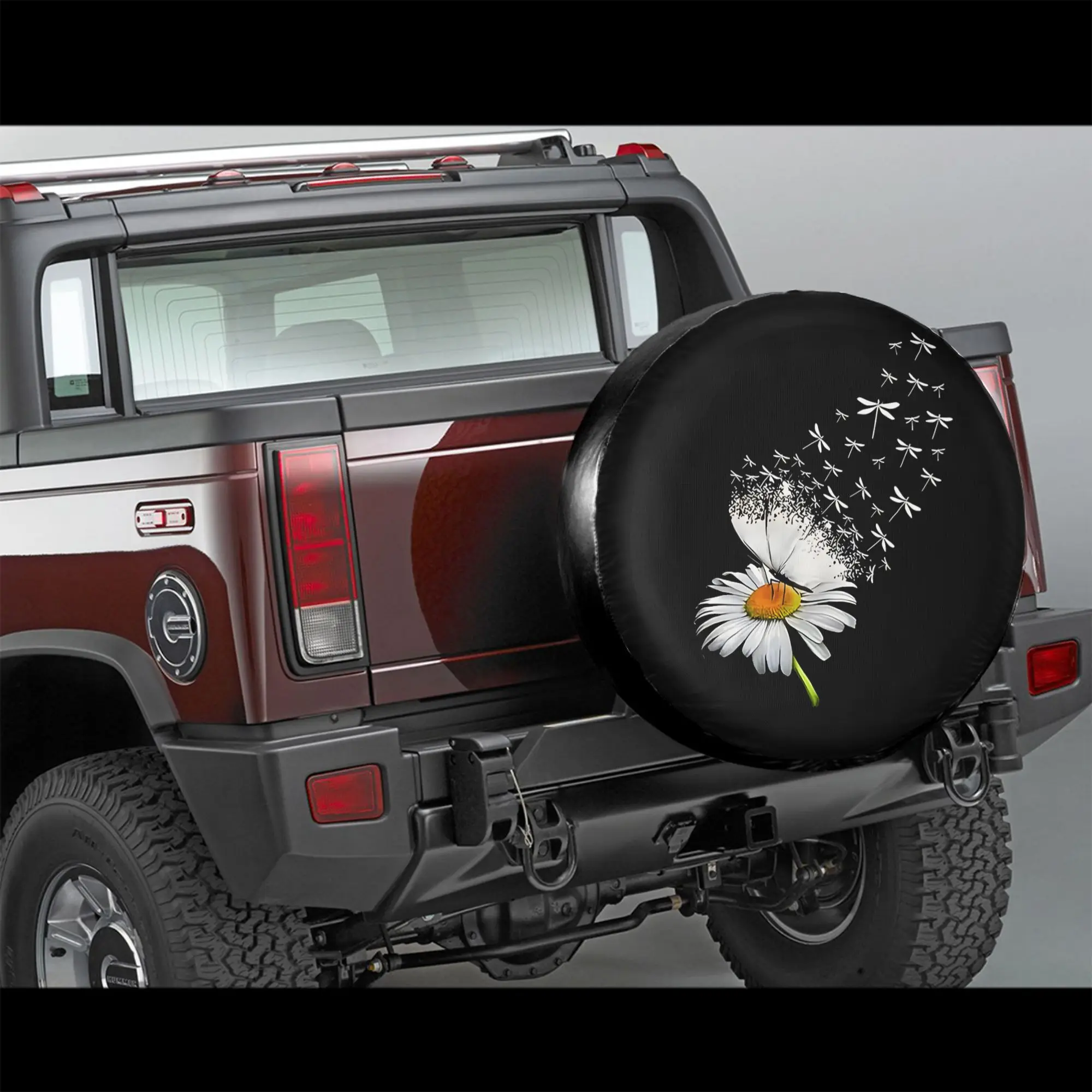 Daisy Butterfly Transforming Dragonflies Spare Tire Cover Waterproof Polyester Protector for SUV Truck