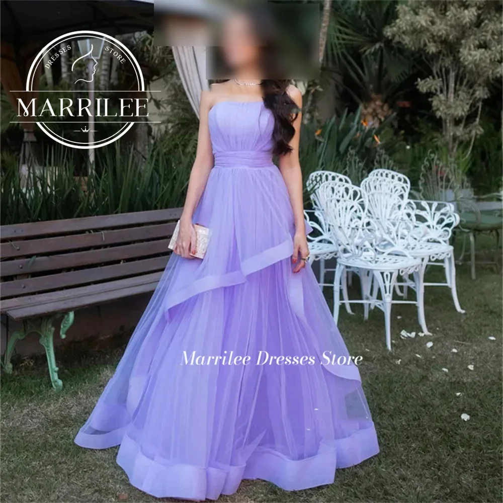 Debaklee-Robe de RhA-ligne en tulle sans bretelles violette élégante, longueur au sol sexy, dos ouvert avec nœud, robe de soirée de princesse